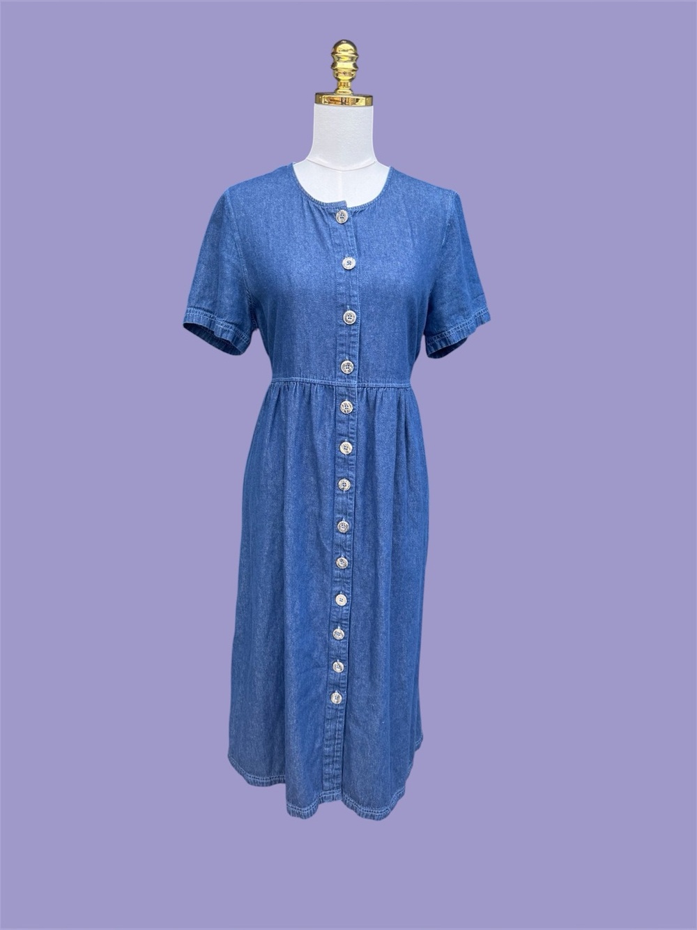 Vintage Blair Denim Cotton Button Front Dark Wash Midi Maxi Dress Medium